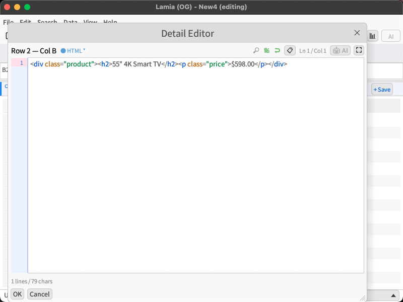 Cell detail editor modal